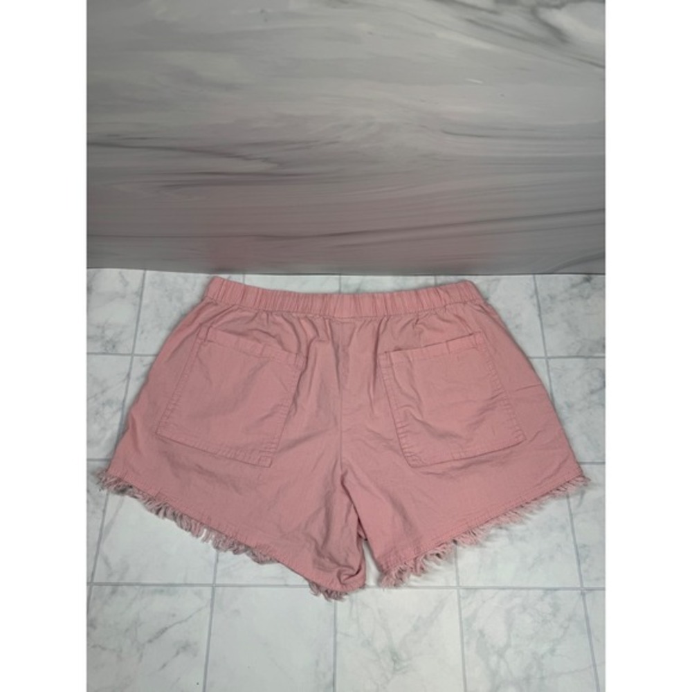 Pink Cotton Linen Blend Drawstring Shorts with Frayed Hem XL